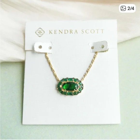 Kendra Scott Gold Necklace with Emerald Green Crystal Frame - Picture 4 of 5